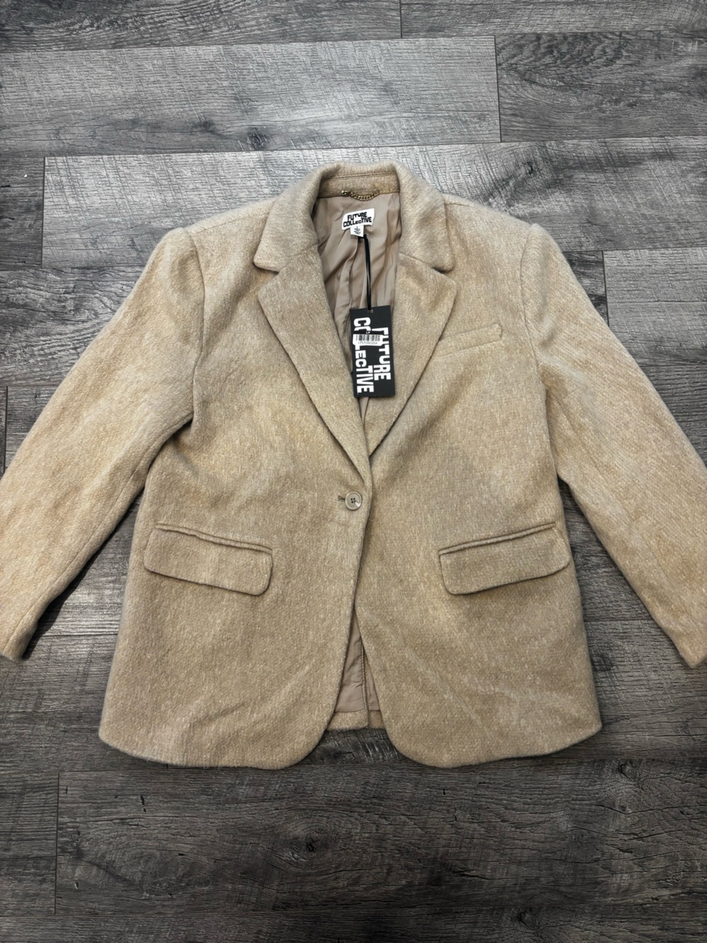 Women’s Cream-Tan Wool-Blend Single-Button Pea Coat